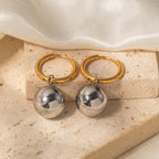 18K Gold Chic Ball Dangle Small Hoop Huggie Earrings