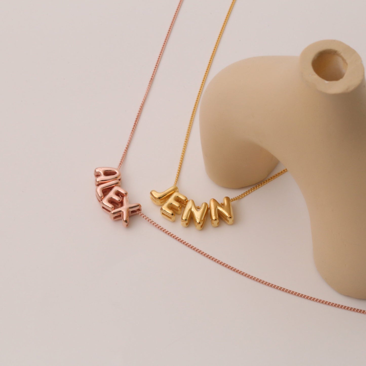 18K Gold and Silver Icon Bubble Letter Initial Custom Name Necklace