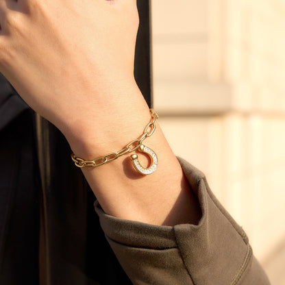 18K Gold Lucky Strike Horseshoe Chunky Paperclip Chain Bracelet