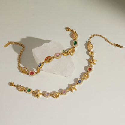 18K Gold Marina Royale Sea Shell Color Gems Bracelet