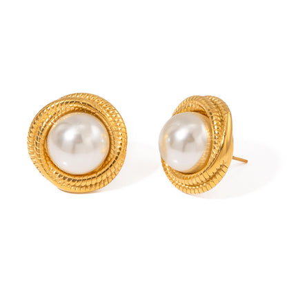 18K Gold Old Money Pearl Stud Earrings