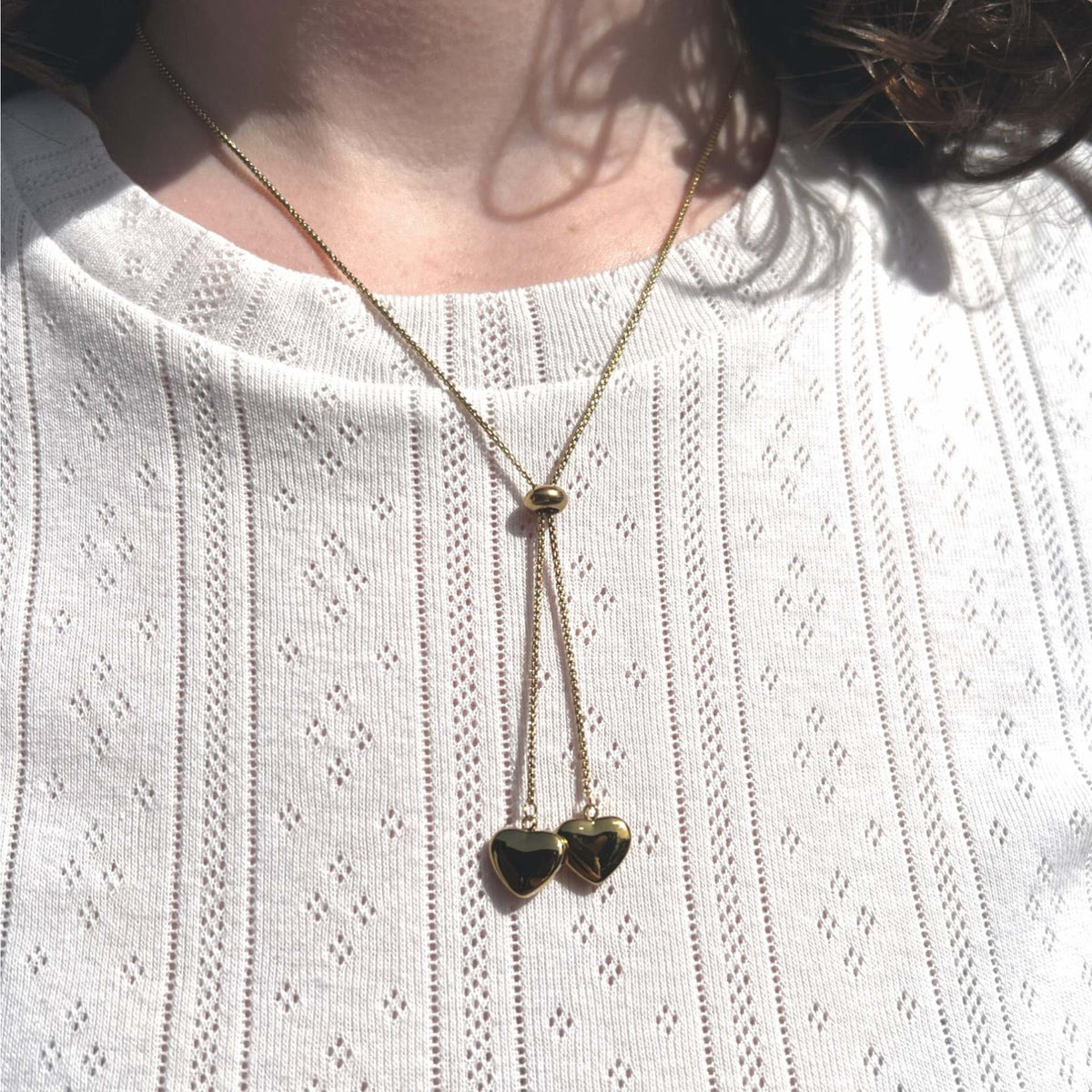 14K Gold Dangle Heart Lariat Necklace