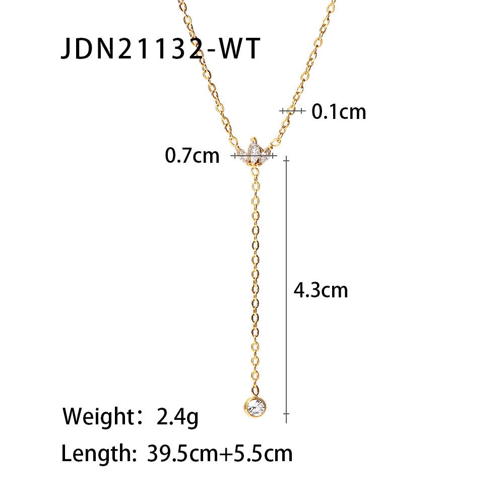 18K Gold Crystal Kiss Flower Pendant Lariat Layered Necklace Set