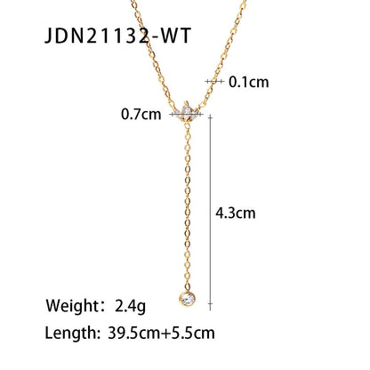 18K Gold Crystal Kiss Flower Pendant Lariat Layered Necklace Set