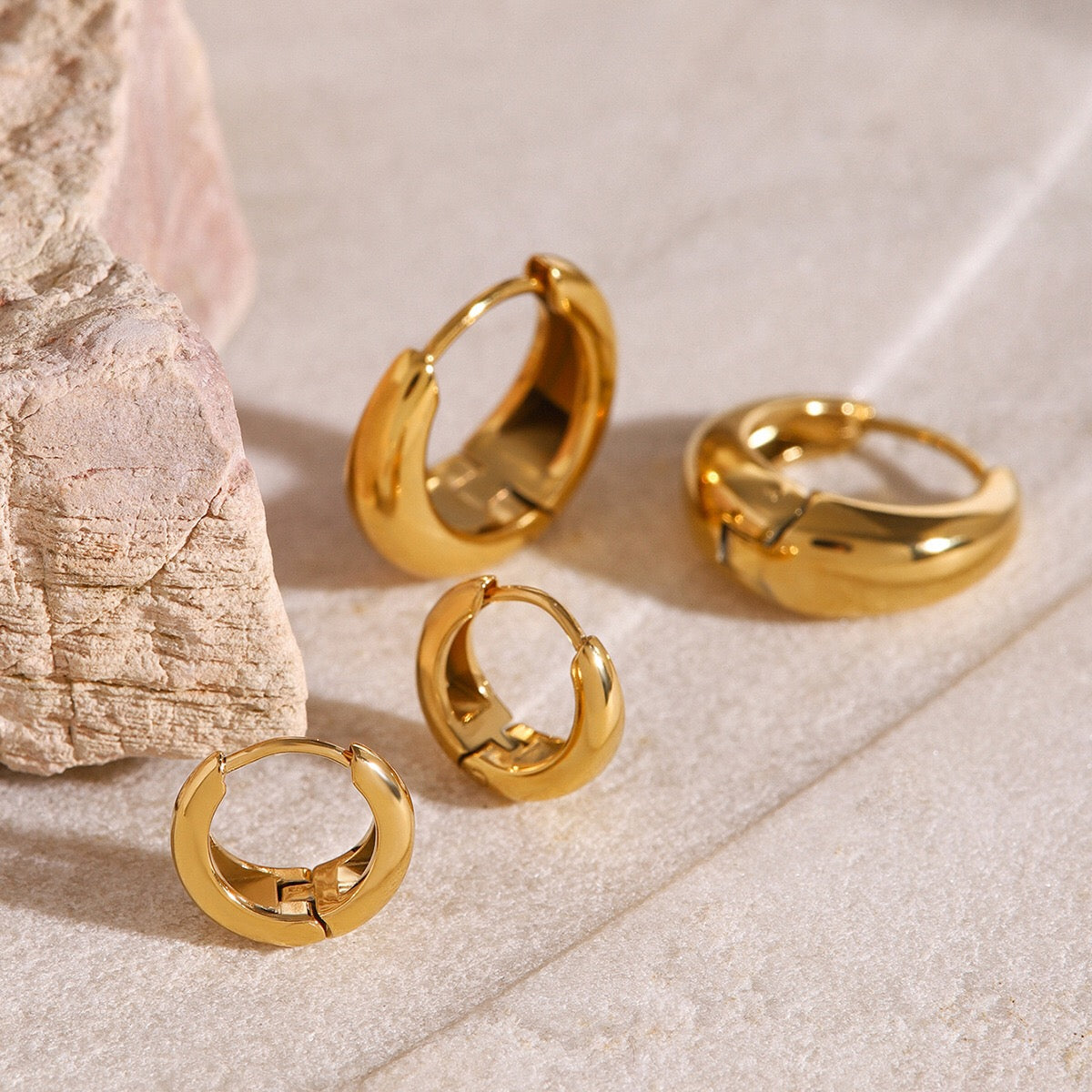 18K Gold Classic Dome Small Hoop Huggie Earrings