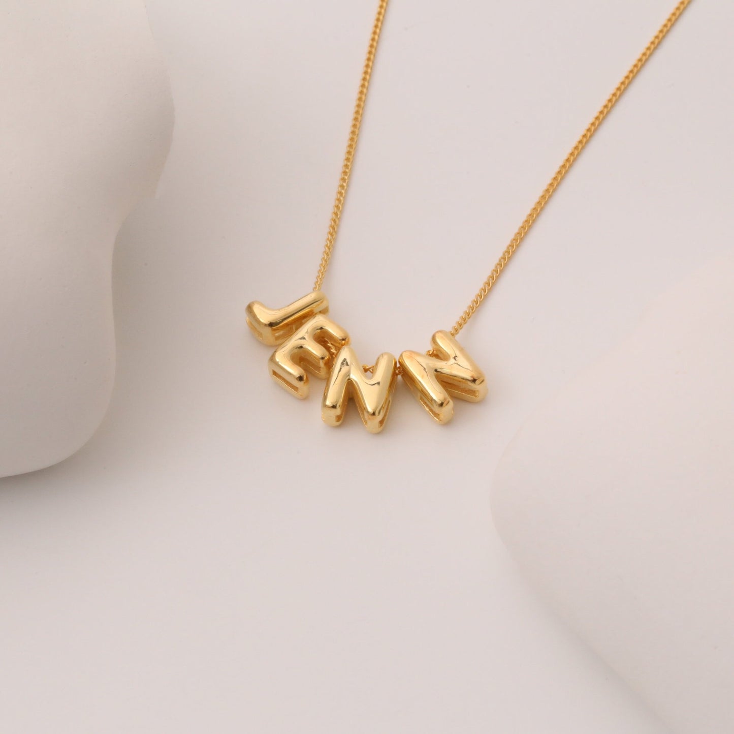 18K Gold and Silver Icon Bubble Letter Initial Custom Name Necklace