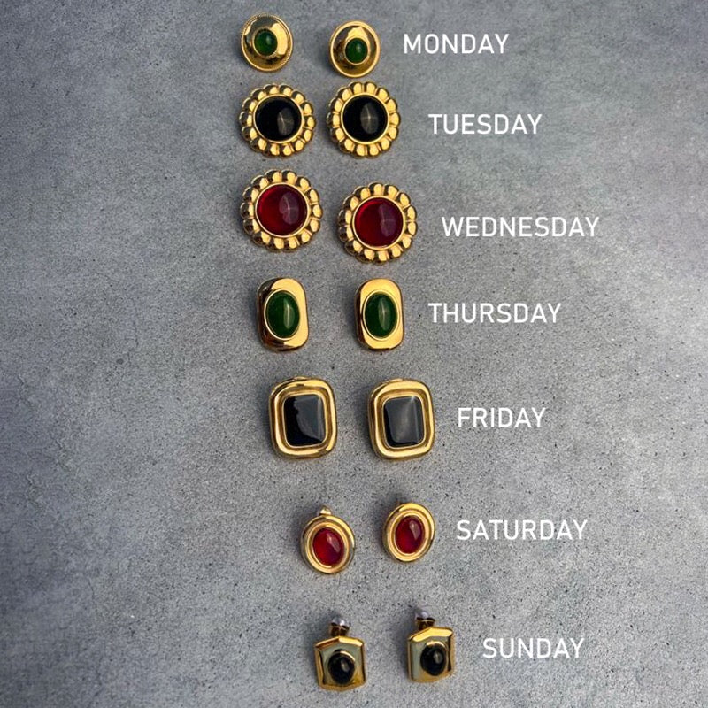 18K Gold Retro Color Statement Stud Earrings