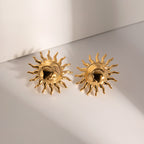 18K Gold Moon and Sun Statement Stud Earrings
