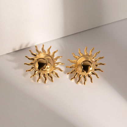 18K Gold Moon and Sun Statement Stud Earrings