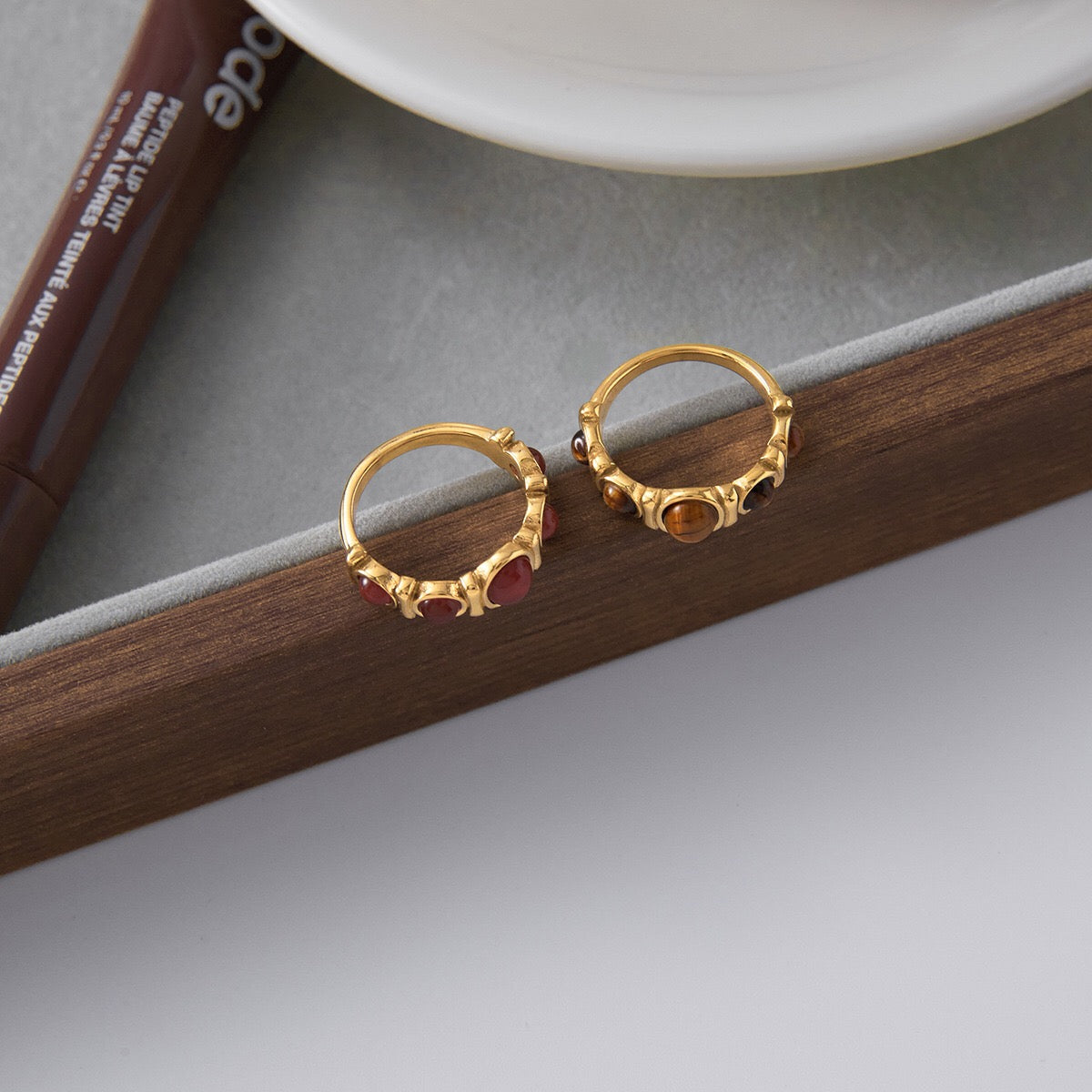 18K Gold Royal Tiger Eye Gemstone Stacking Ring