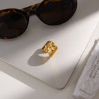 18K Gold Gentle Strength Flower Statement Band Ring