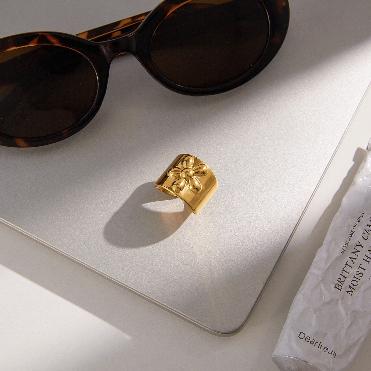 18K Gold Gentle Strength Flower Statement Band Ring