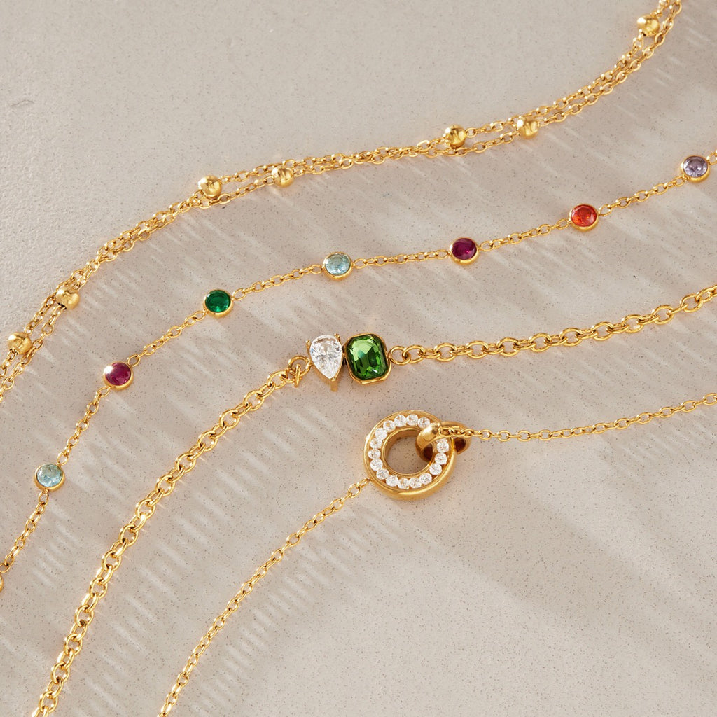 18K Gold Sweet Spark Dainty Chain Color Gem Bracelet Stack