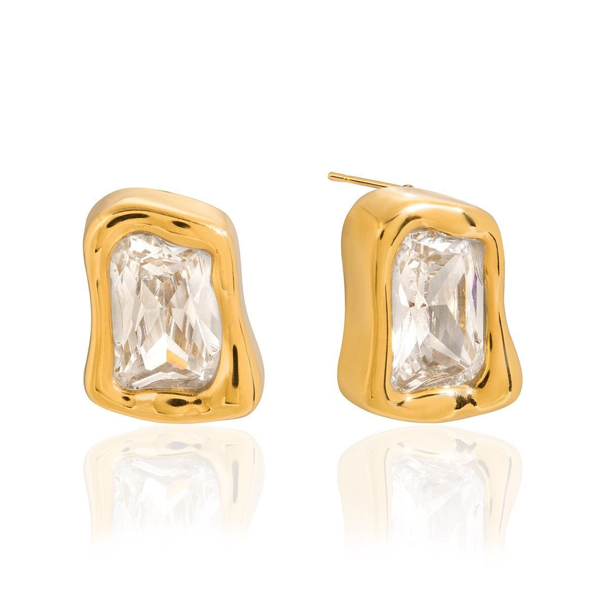 18K Gold Liquid Form Statement CZ Stud Earrings