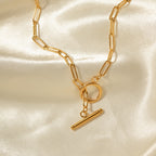 18K Gold Classic Paperclip Toggle Chain Choker Necklace