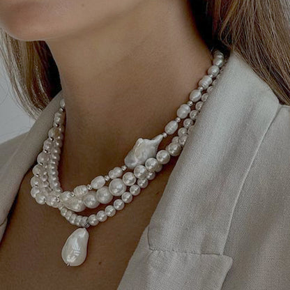 18K Gold Baroque Pearl Chain Statement Pendant Necklace