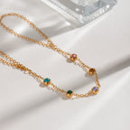 18K Gold Waterproof Rainbow Gem Hand Chain Bracelet
