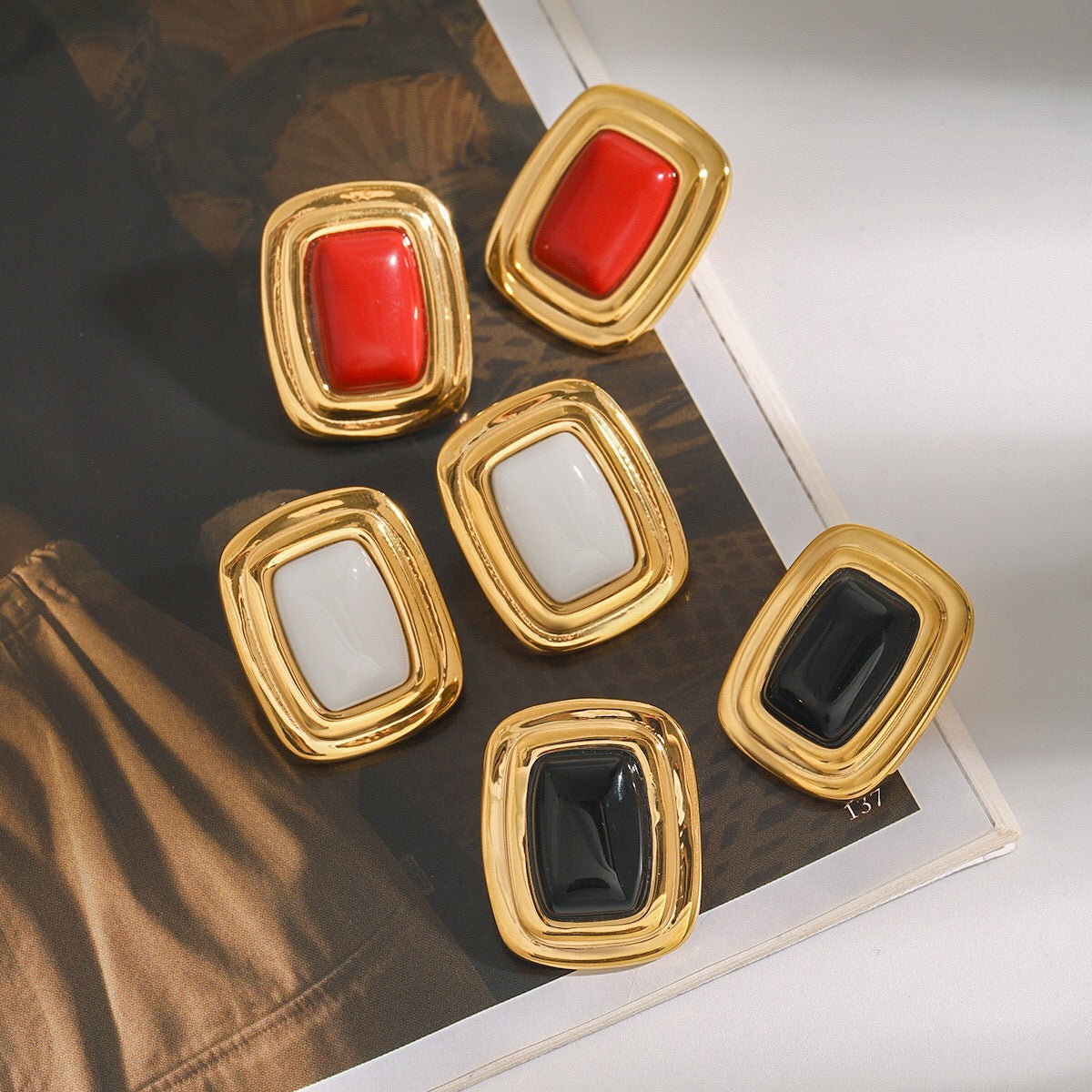 18K Gold Disco Rush Pop Color Statement Stud Earrings