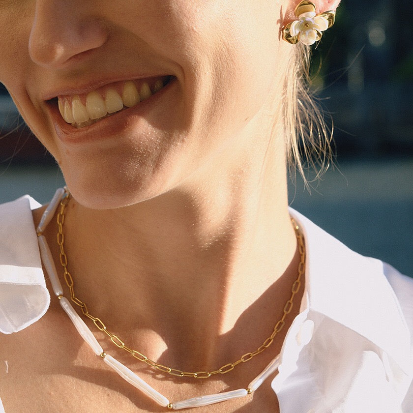 18K Gold Elegance Long Paper Clip Chain Layered Necklace Set