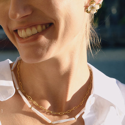 18K Gold Elegance Long Paper Clip Chain Layered Necklace Set