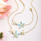 18K Gold Blue Flower Dainty Pendant Necklace