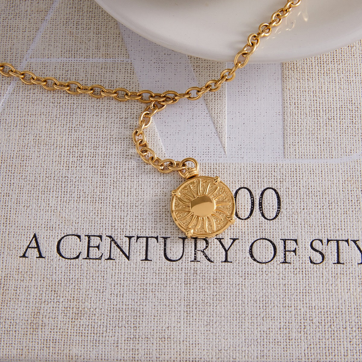 18K Gold Sun Goddess Y Shape Coin Pendant Necklace