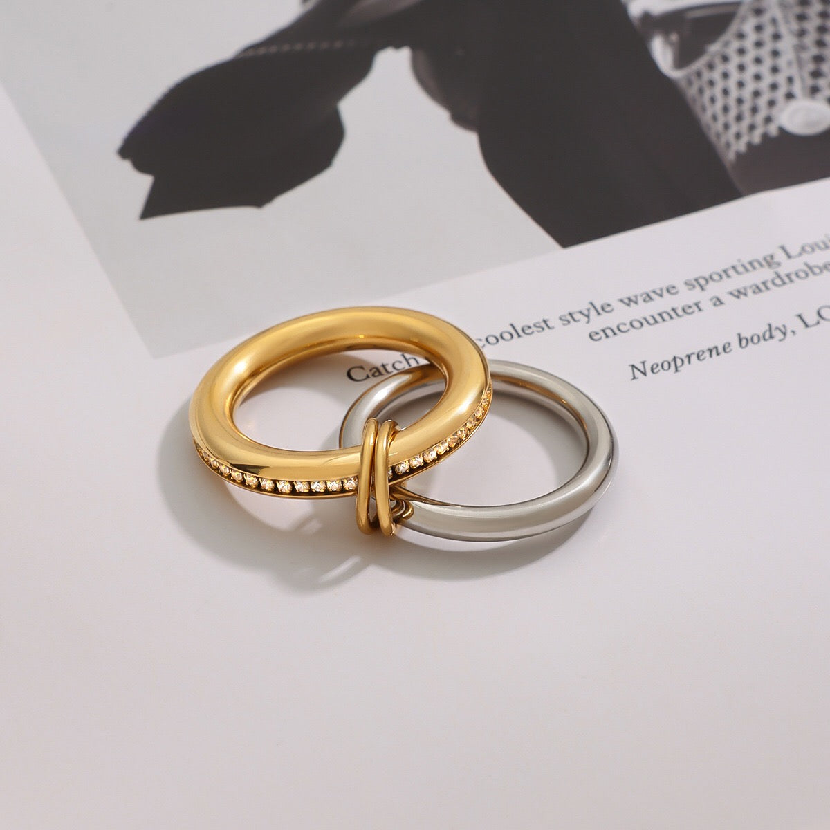 18K Gold and Silver Two Tone Eternity Multiple Linked Spinelli Ring Stack