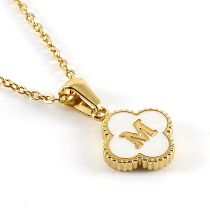 18K Gold Initial Clover Pendant Necklace