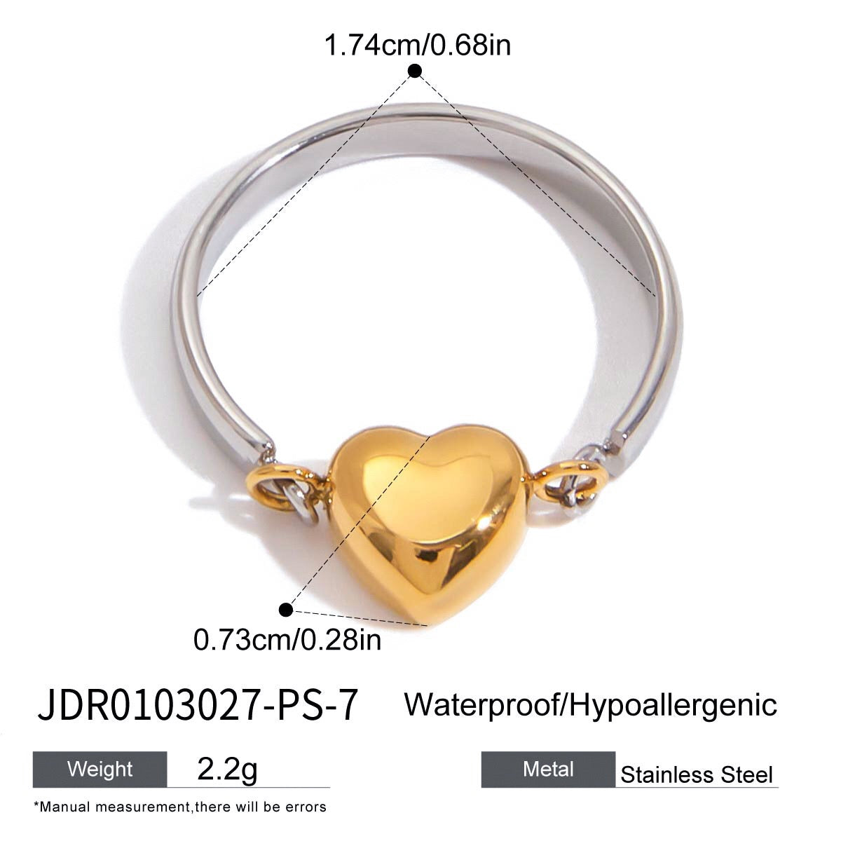 18K Gold and Silver Two Tone Rotating Heart Stacking Ring