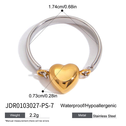 18K Gold and Silver Two Tone Rotating Heart Stacking Ring