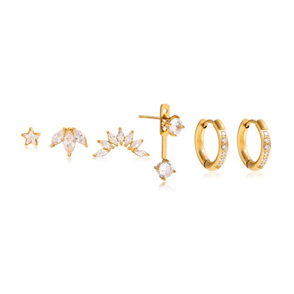 18K Gold Tiny Desire Dainty Huggie Cartilage Earrings Set