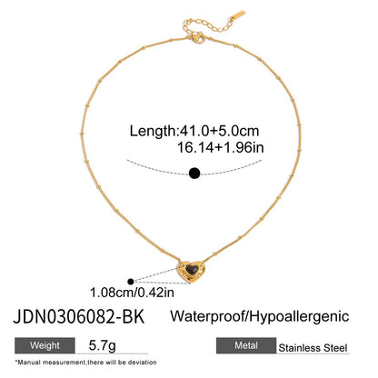 18K Gold Natural Stone Stars Adorned Dainty Heart Pendant Necklace