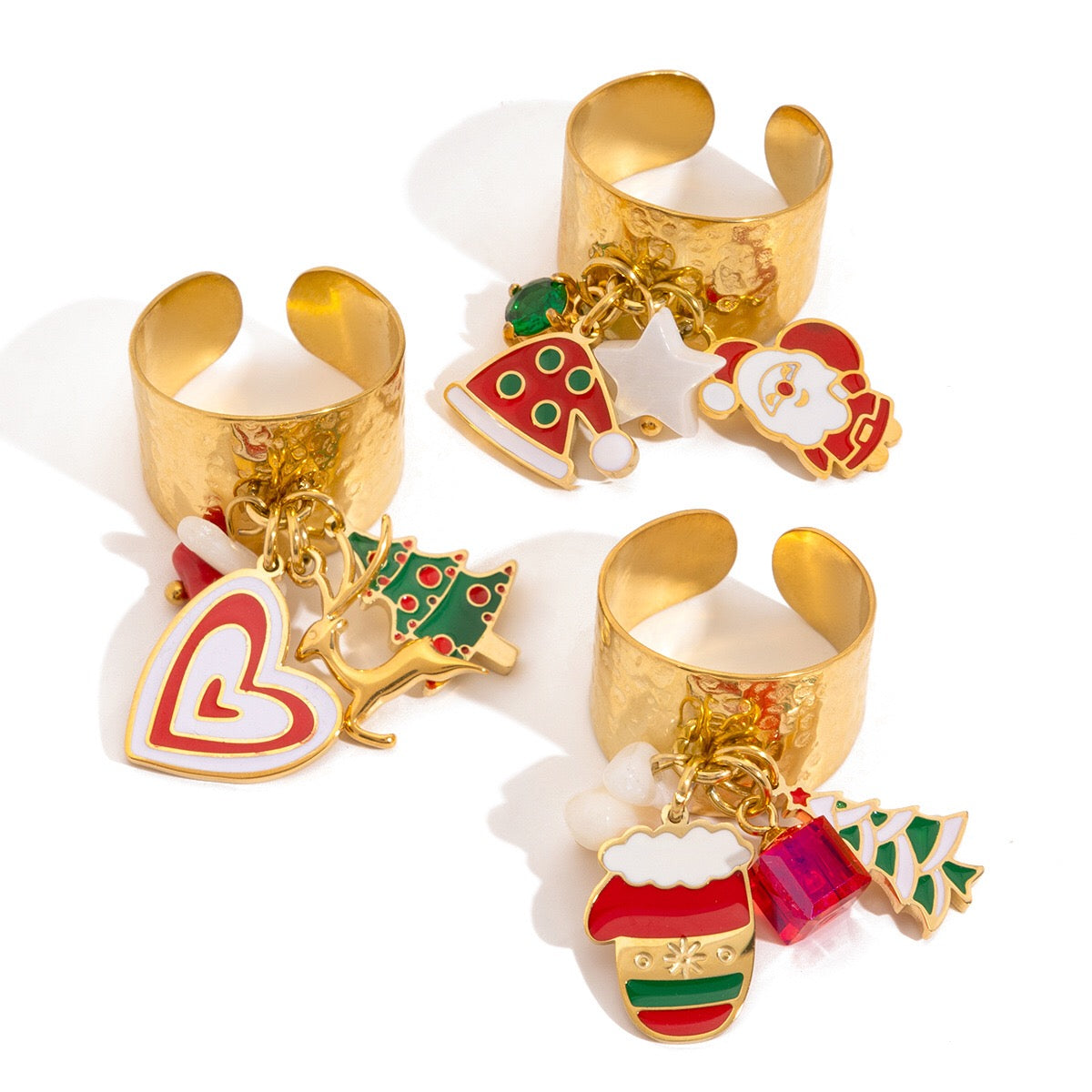 18K Gold Holiday Gleam Christmas Charm Statement Band Ring