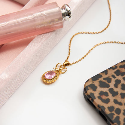 18K Gold Pink Majesty Bow Pendant Necklace