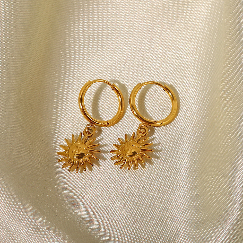 18K Gold Sun Small Hoop Huggie Earrings