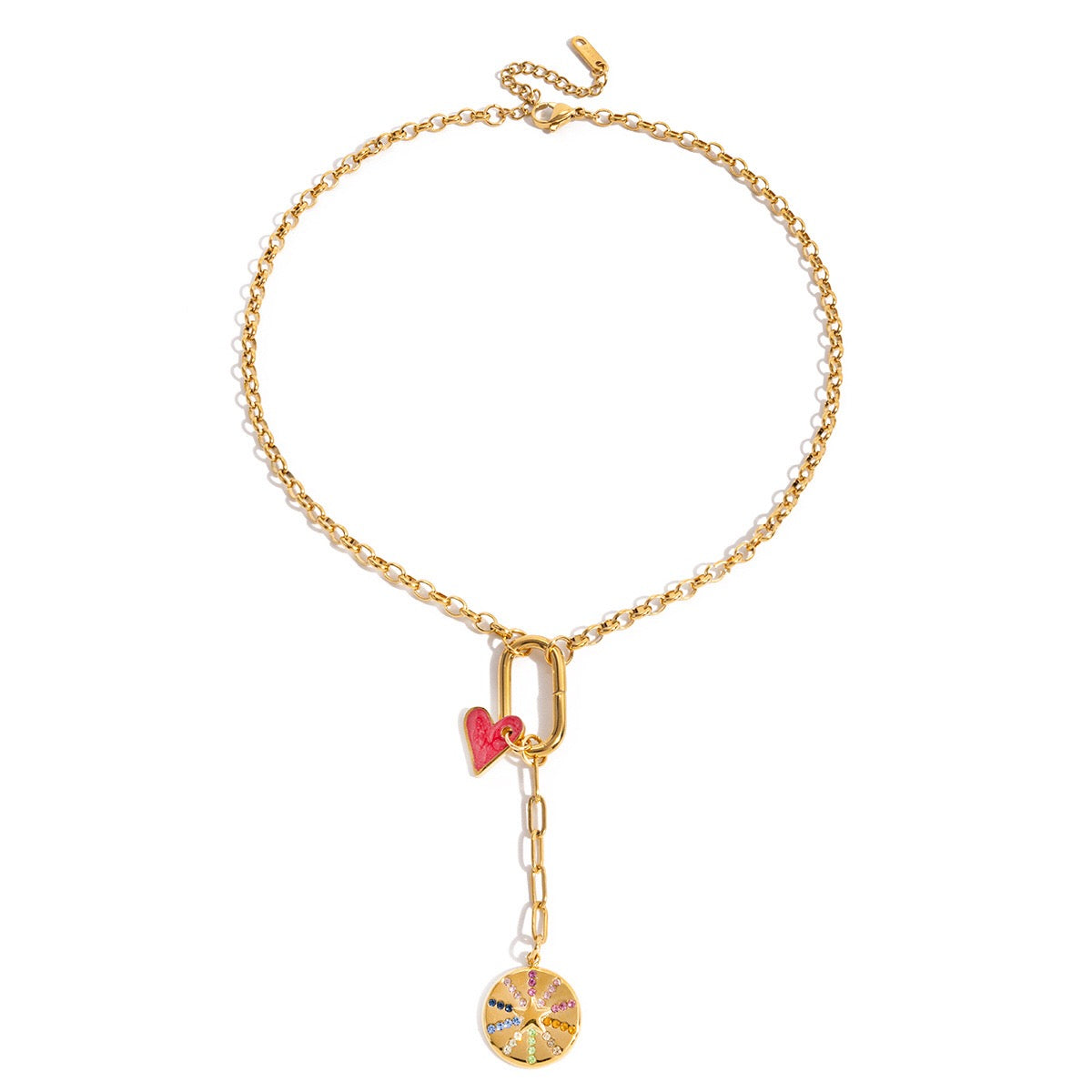 18K Gold Red Heart Charm Pendant Necklace