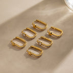 18K Gold Iced Frame Heart Small Rectangle Hoop Huggie Earrings
