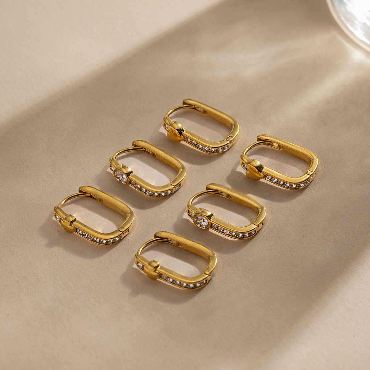 18K Gold Iced Frame Heart Small Rectangle Hoop Huggie Earrings