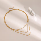 18K Gold Dainty Beaded Chain Layered Necklace Set