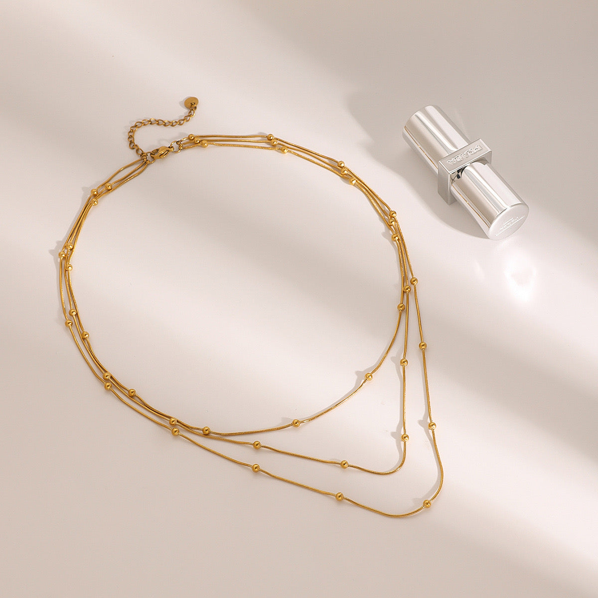 18K Gold Dainty Beaded Chain Layered Necklace Set