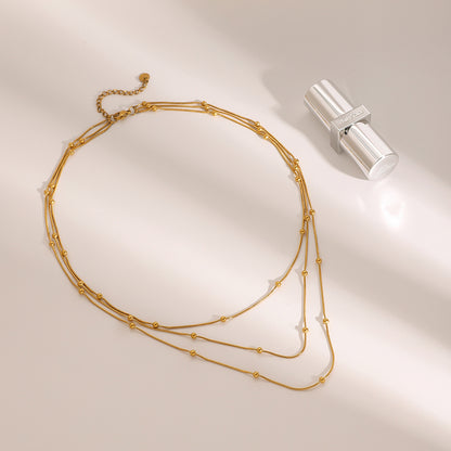 18K Gold Dainty Beaded Chain Layered Necklace Set