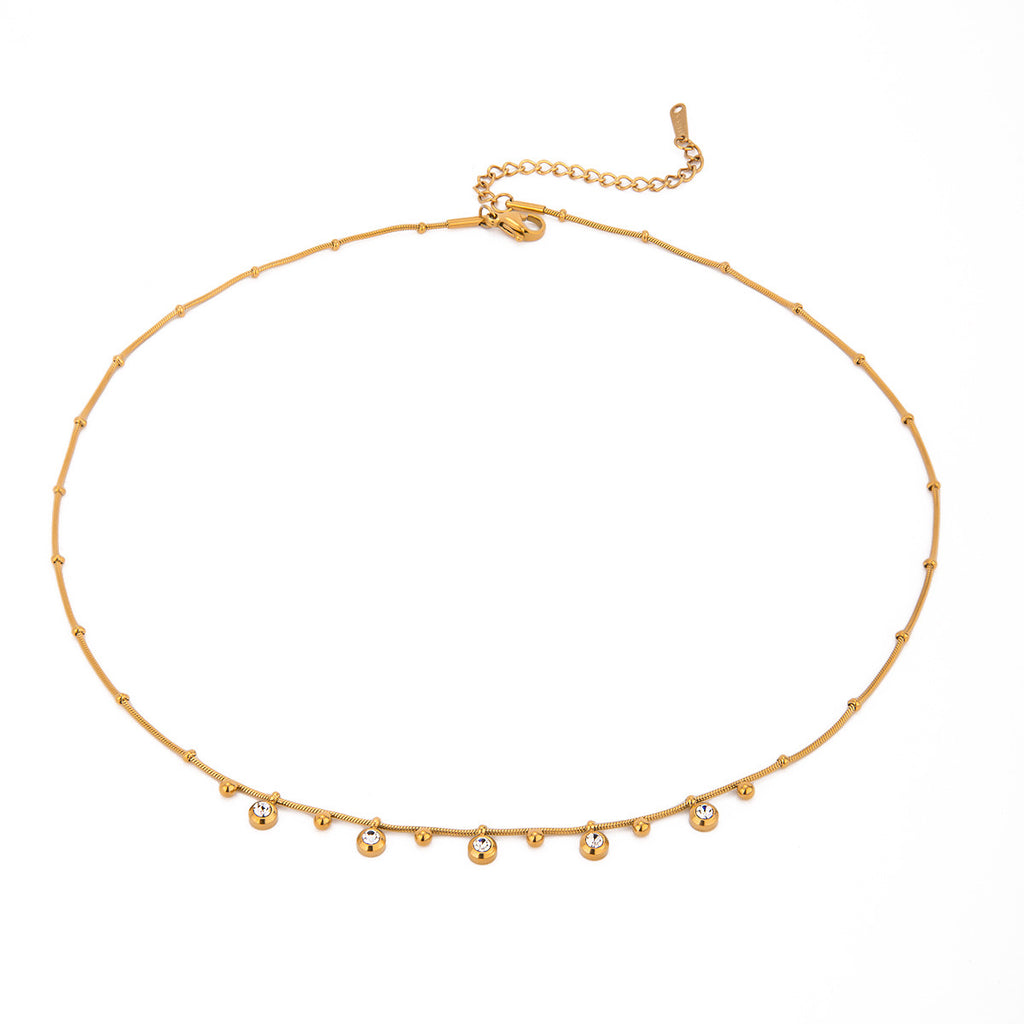 18K Gold CZ Sprinkle Beaded Chain Dainty Necklace