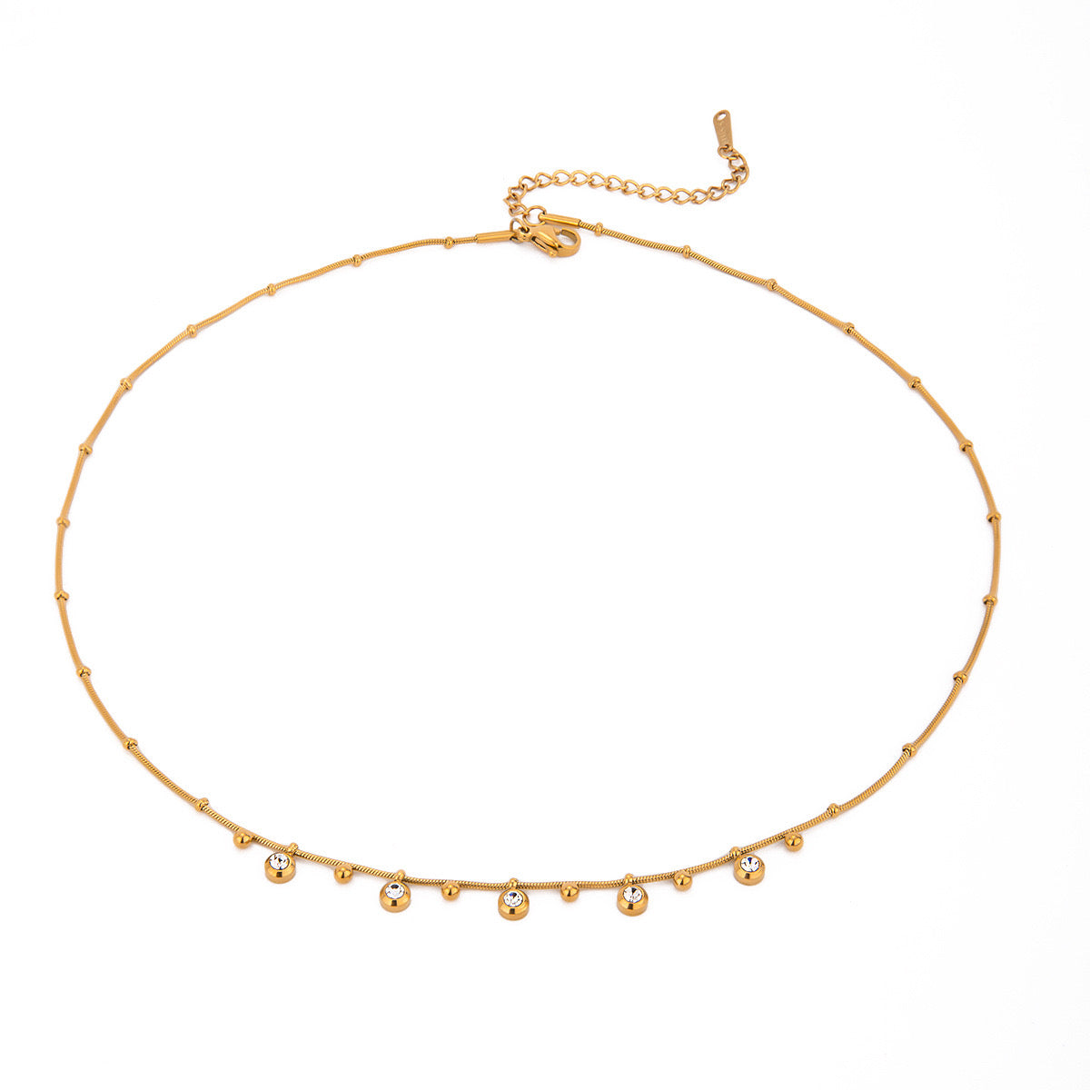 18K Gold CZ Sprinkle Beaded Chain Dainty Necklace