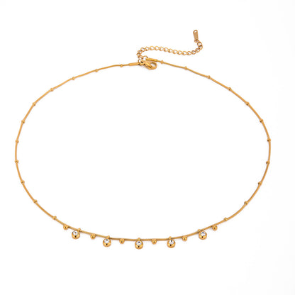 18K Gold CZ Sprinkle Beaded Chain Dainty Necklace
