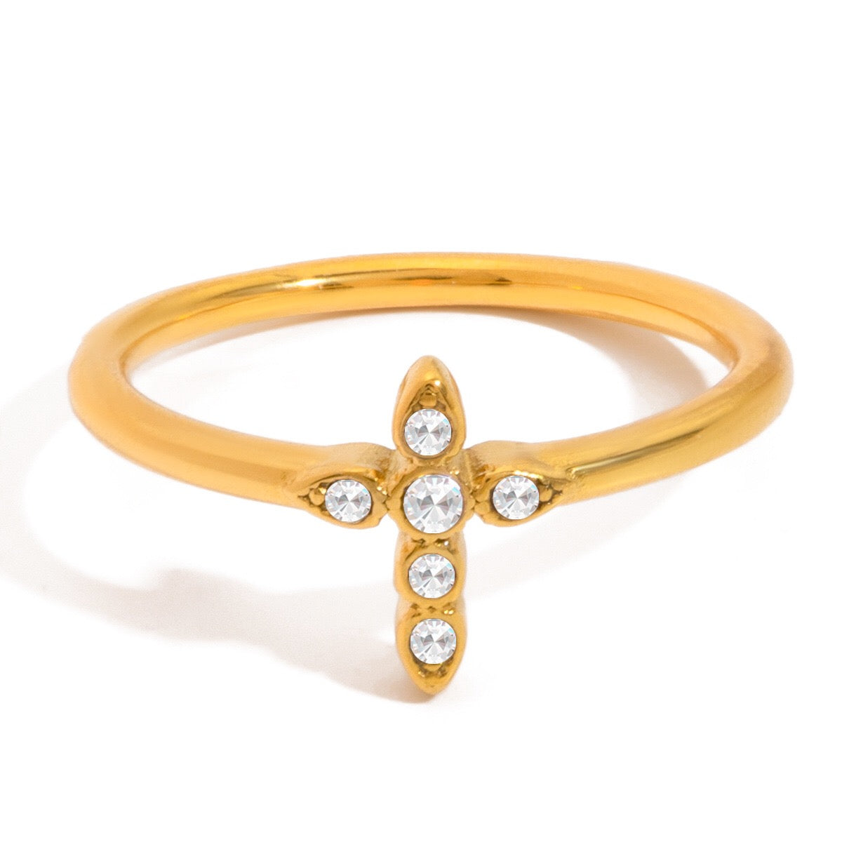 18K Gold Grace Cross Pave Stacking Rings
