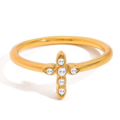 18K Gold Grace Cross Pave Stacking Rings
