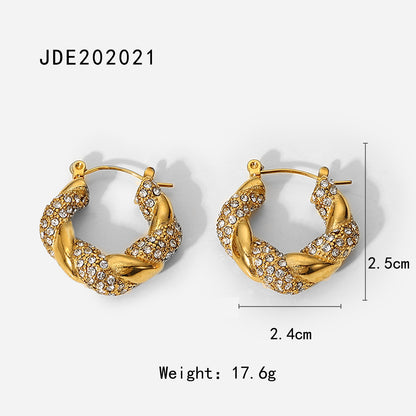 18K Gold Bling Twisted Small Hoop Huggie Earrings