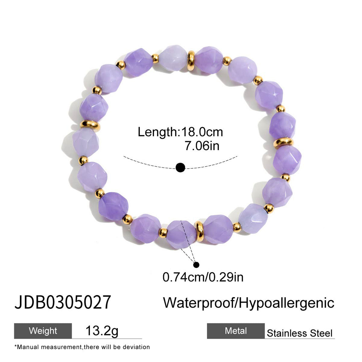 18K Gold Purple Dream Beaded Chain Butterfly Bangle Bracelet Stack