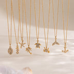 18K Gold Ocean Sparkle Seashell Palm Tree Small Hoop Huggie Earrings with Charm