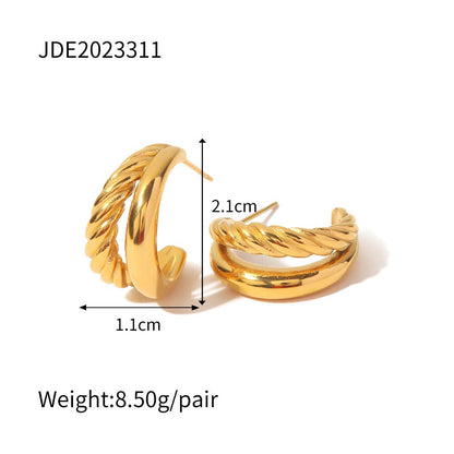 18K Gold Double Hoop Huggie Earrings